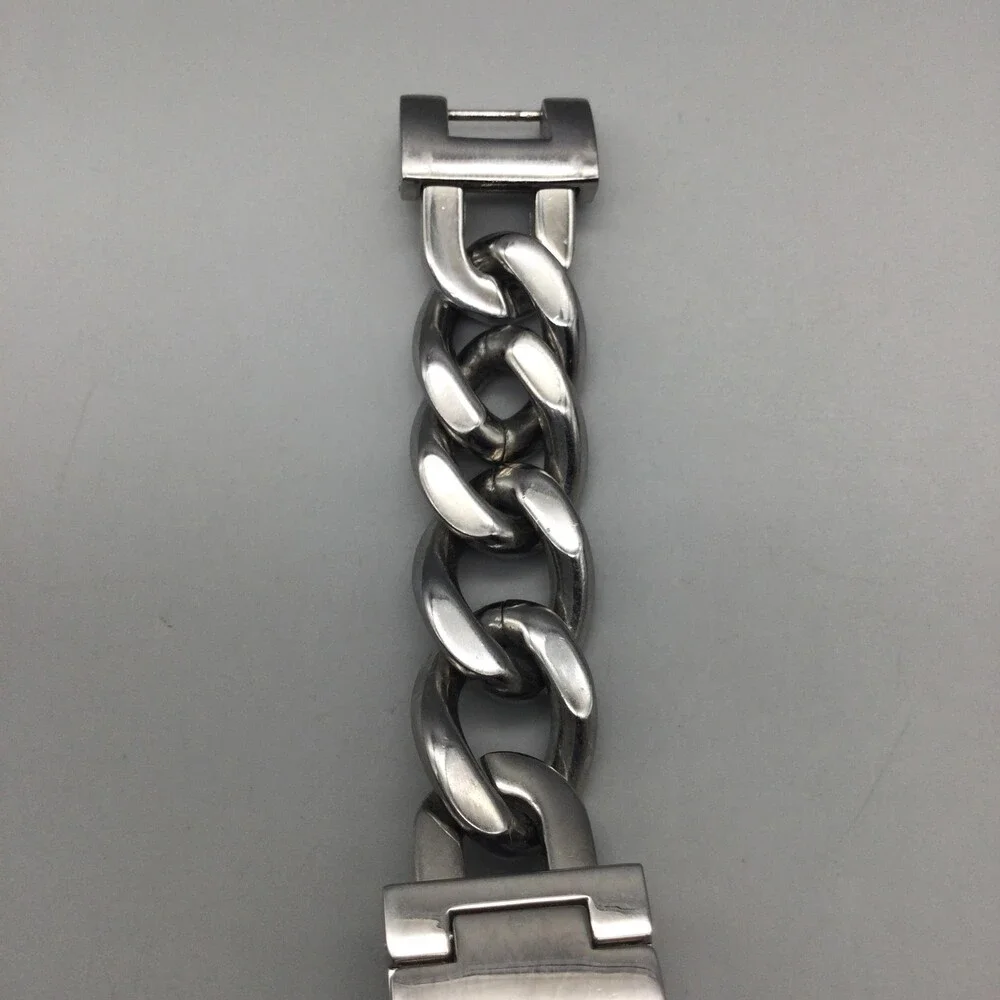 Marc Ecko Flip Up Womens Watch 19mm Rhinestone Logo Chain Band New Battery 8.75
